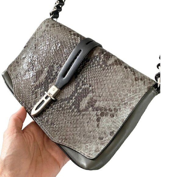 rag & bone Enfield Snake Flap Crossbody Bag Mini Leather Gray Black Python - Picture 6 of 12